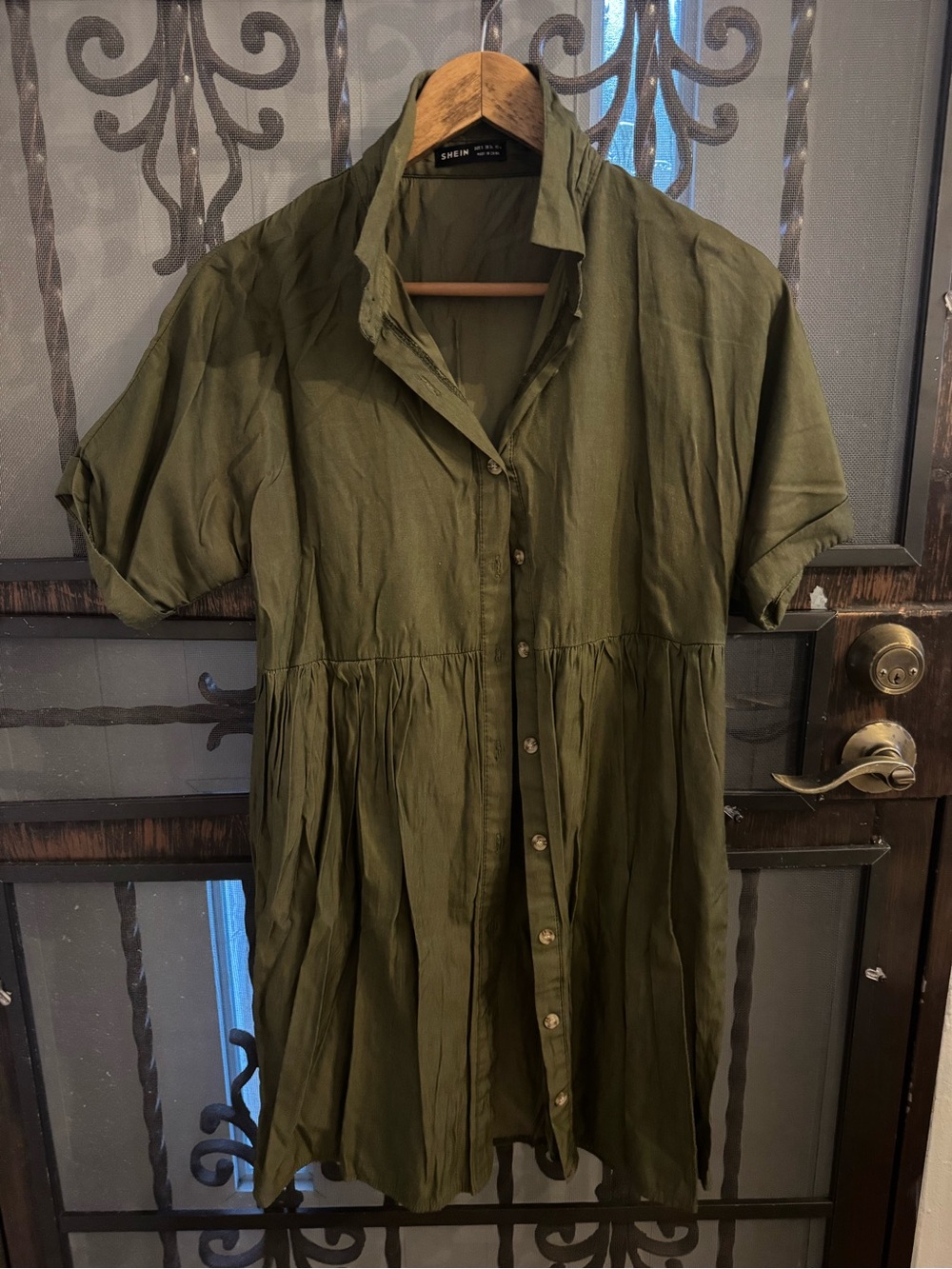 SHEIN Olive Green Button-Up Shirt Dress